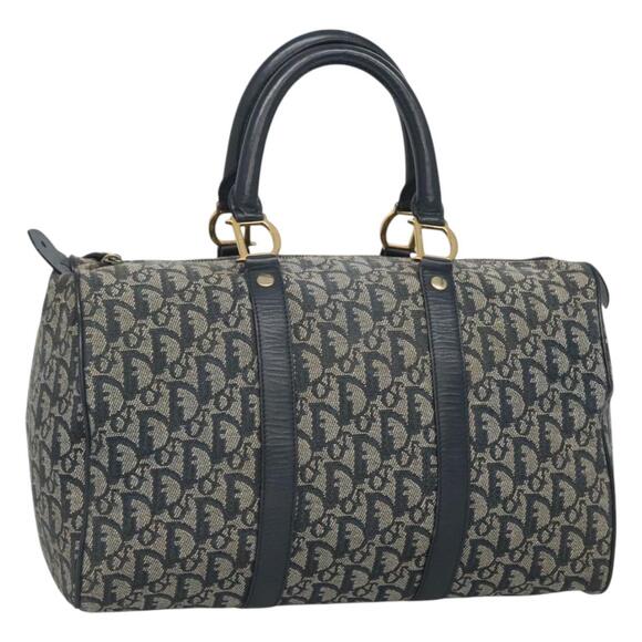 DIOR Trotter Canvas Boston Bag Navy Gold - Picture 1 of 12